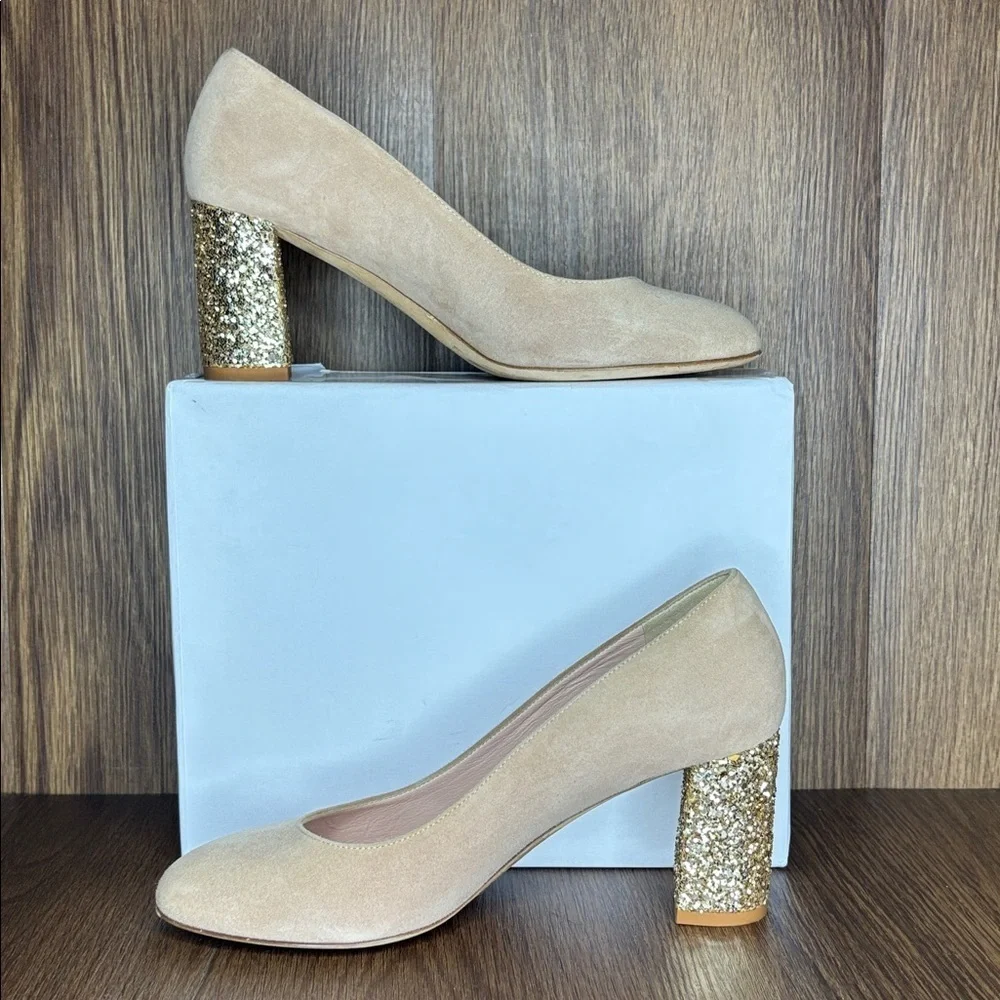 Kate Spade Nude Suede Glitter Heel Pumps 7M Statement Party Shoes